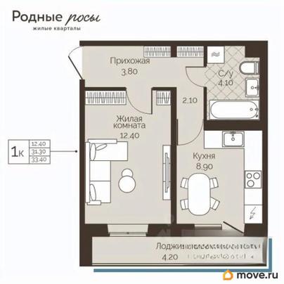 1-комн. квартира, 33.4 м&sup2;