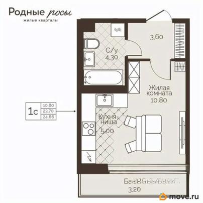 1-комн. квартира, 24.66 м&sup2;