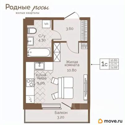 1-комн. квартира, 24.66 м&sup2;