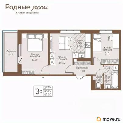 3-комн. квартира, 48.2 м&sup2;