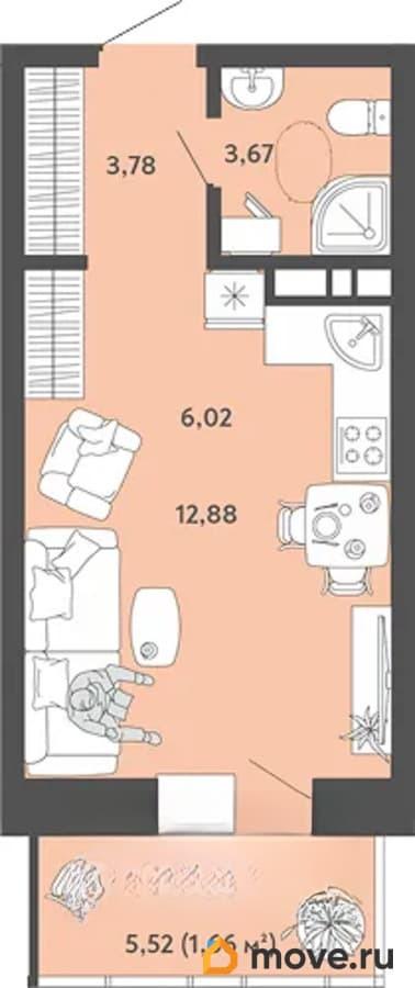 студия, 28.01 м&sup2;