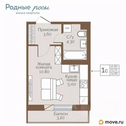 1-комн. квартира, 24.66 м&sup2;