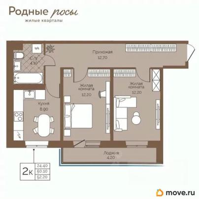 2-комн. квартира, 52.2 м&sup2;