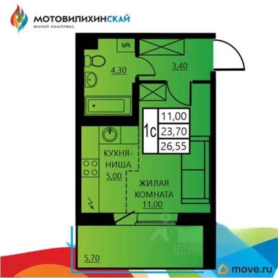 1-комн. квартира, 26.55 м&sup2;