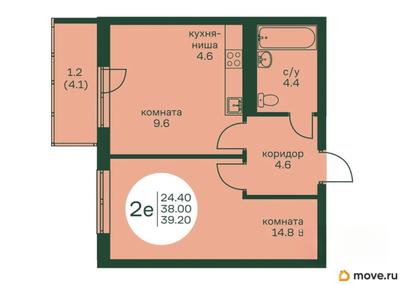 2-комн. квартира, 39 м&sup2;