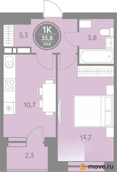 1-комн. квартира, 34.6 м&sup2;