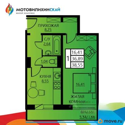 1-комн. квартира, 38.55 м&sup2;