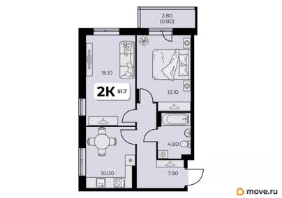 2-комн. квартира, 51.7 м&sup2;