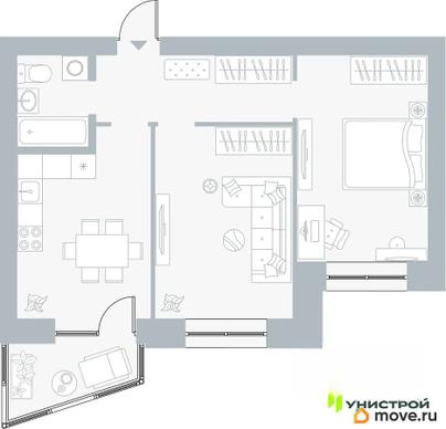 2-комн. квартира, 57.35 м&sup2;