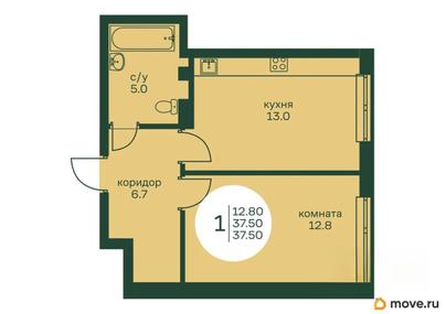 1-комн. квартира, 37.5 м&sup2;