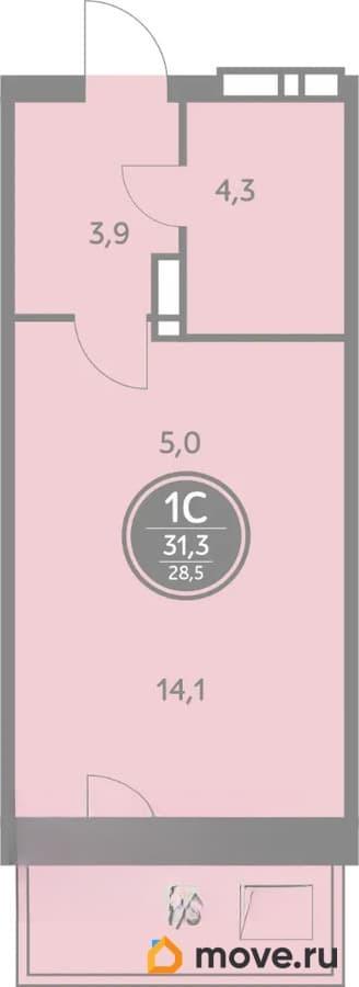 студия, 28.5 м&sup2;