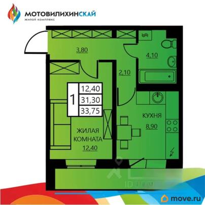 1-комн. квартира, 33.75 м&sup2;