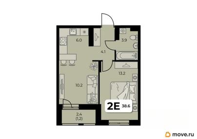 2-комн. квартира, 38.6 м&sup2;