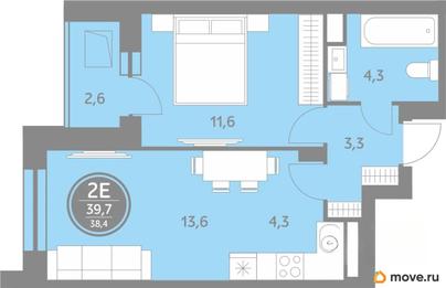 1-комн. квартира, 38.4 м&sup2;