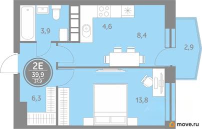 1-комн. квартира, 37.9 м&sup2;