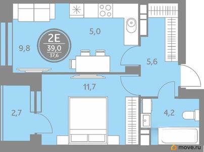 1-комн. квартира, 37.6 м&sup2;