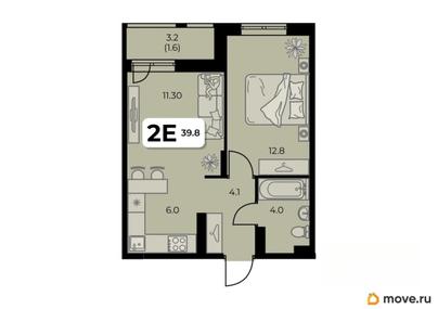 2-комн. квартира, 39.8 м&sup2;