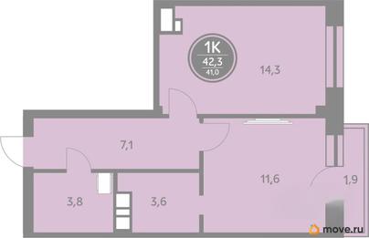 1-комн. квартира, 40.4 м&sup2;
