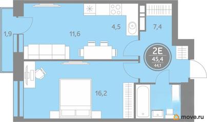 1-комн. квартира, 44.1 м&sup2;