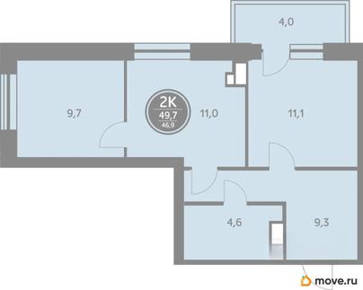 2-комн. квартира, 46.9 м&sup2;