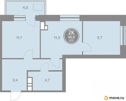 2-комн. квартира, 47.1 м&sup2;