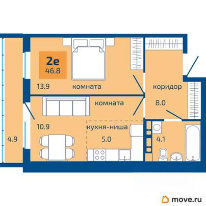 2-комн. квартира, 46.8 м&sup2;
