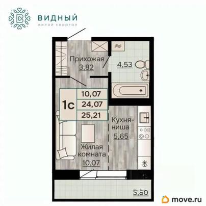1-комн. квартира, 25.21 м&sup2;