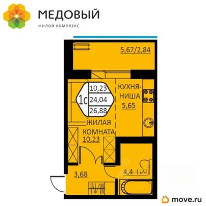 1-комн. квартира, 23.5 м&sup2;