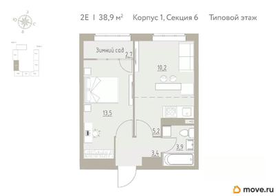 2-комн. квартира, 38.9 м&sup2;