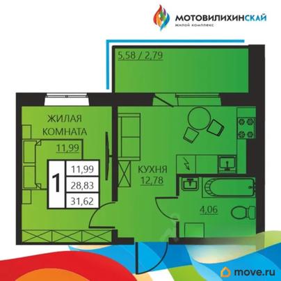 1-комн. квартира, 31.62 м&sup2;