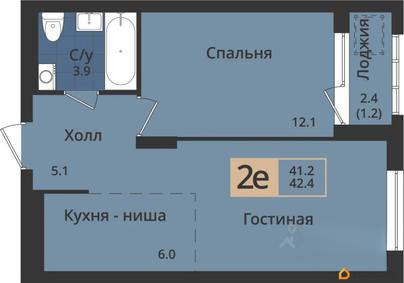 2-комн. квартира, 42.4 м&sup2;