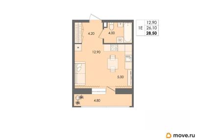 студия, 28.5 м&sup2;