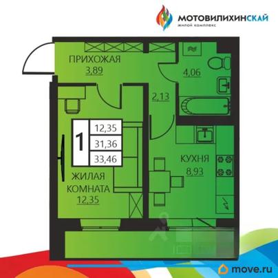 1-комн. квартира, 33.46 м&sup2;