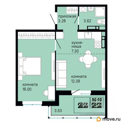 2-комн. квартира, 48.11 м&sup2;