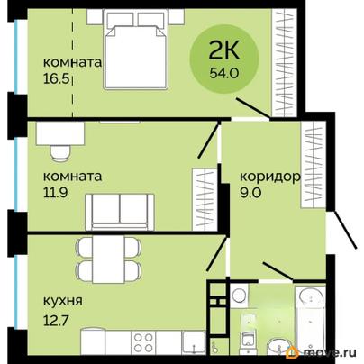 2-комн. квартира, 54 м&sup2;
