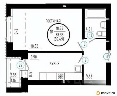 1-комн. квартира, 40.66 м&sup2;