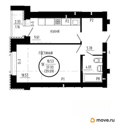 1-комн. квартира, 40.26 м&sup2;