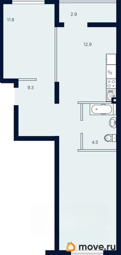 2-комн. квартира, 58.5 м&sup2;