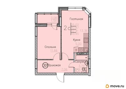 2-комн. квартира, 43.95 м&sup2;