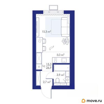 студия, 26.9 м&sup2;