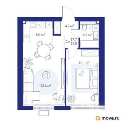 2-комн. квартира, 51 м&sup2;