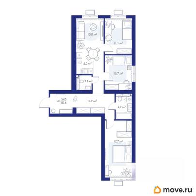 4-комн. квартира, 81.6 м&sup2;