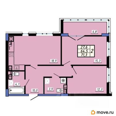 2-комн. квартира, 71 м&sup2;