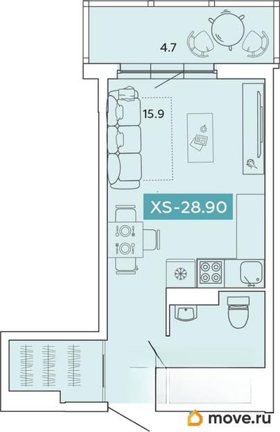 студия, 28.9 м&sup2;