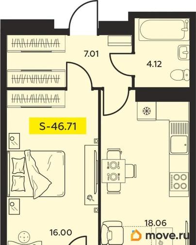 2-комн. квартира, 46.71 м&sup2;