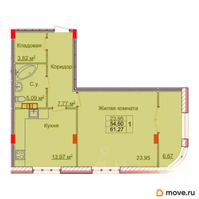 1-комн. квартира, 61.27 м&sup2;