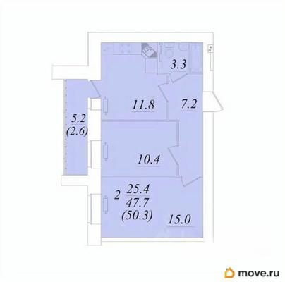 2-комн. квартира, 50.3 м&sup2;