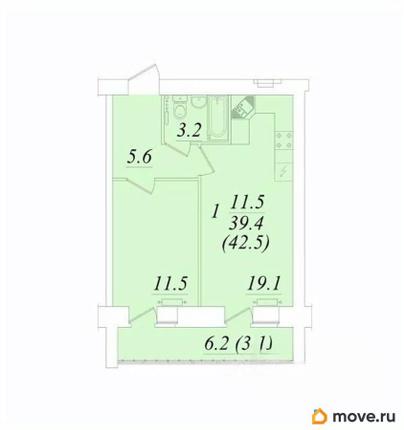 1-комн. квартира, 42.5 м&sup2;