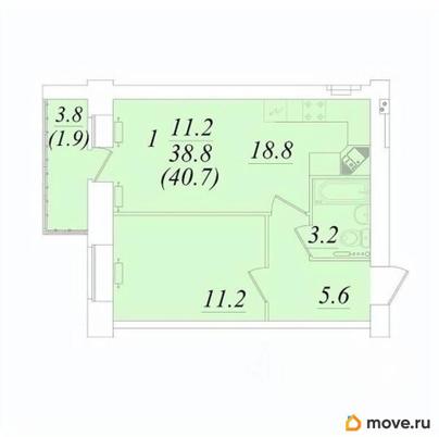 1-комн. квартира, 40.7 м&sup2;