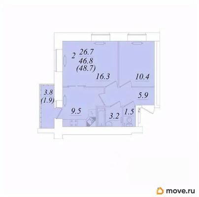 2-комн. квартира, 48.7 м&sup2;